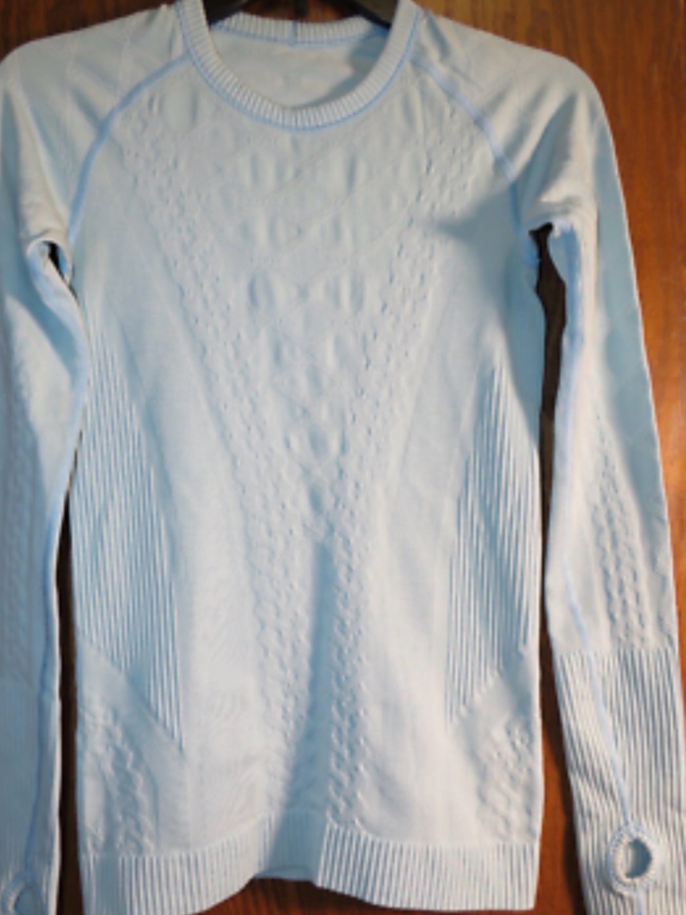 lululemon athletica light blue crewneck cable sweater
